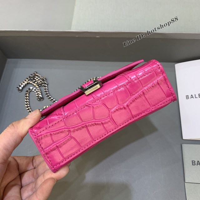 Balenciaga專櫃爆款mini Hourglass沙漏包 巴黎世家鱷魚紋玫紅超迷你號手提肩背女包 fyj1551